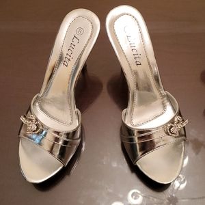 Silver Strapless Heels